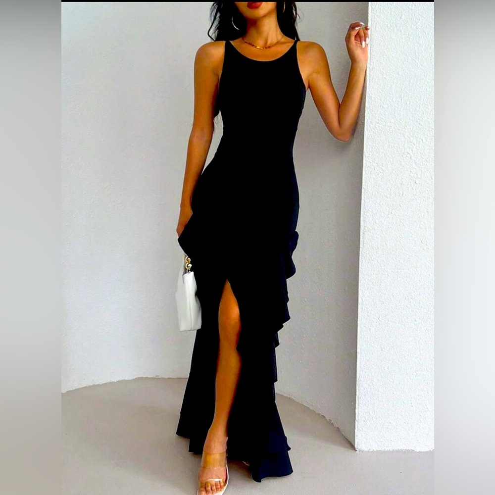 Ruffle hem, short in front, long in back dress